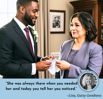Bonus Mom or Step Mother of the Groom Handkerchief from Son Childhood Thanks Gift with Angel Charm Card & Wax-Sealed Envelope