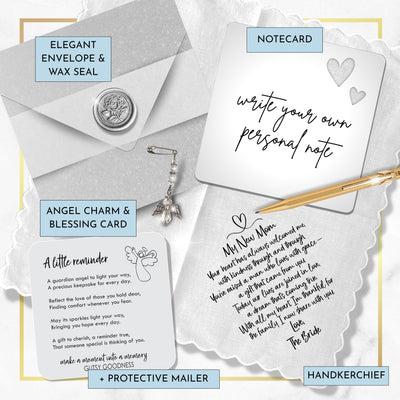 Mother in Law of the Bride Handkerchief Wedding Day Gift from New Daughter DIL | Poem For Groom's Mom | Angel Charm Keepsake, Card, Envelope