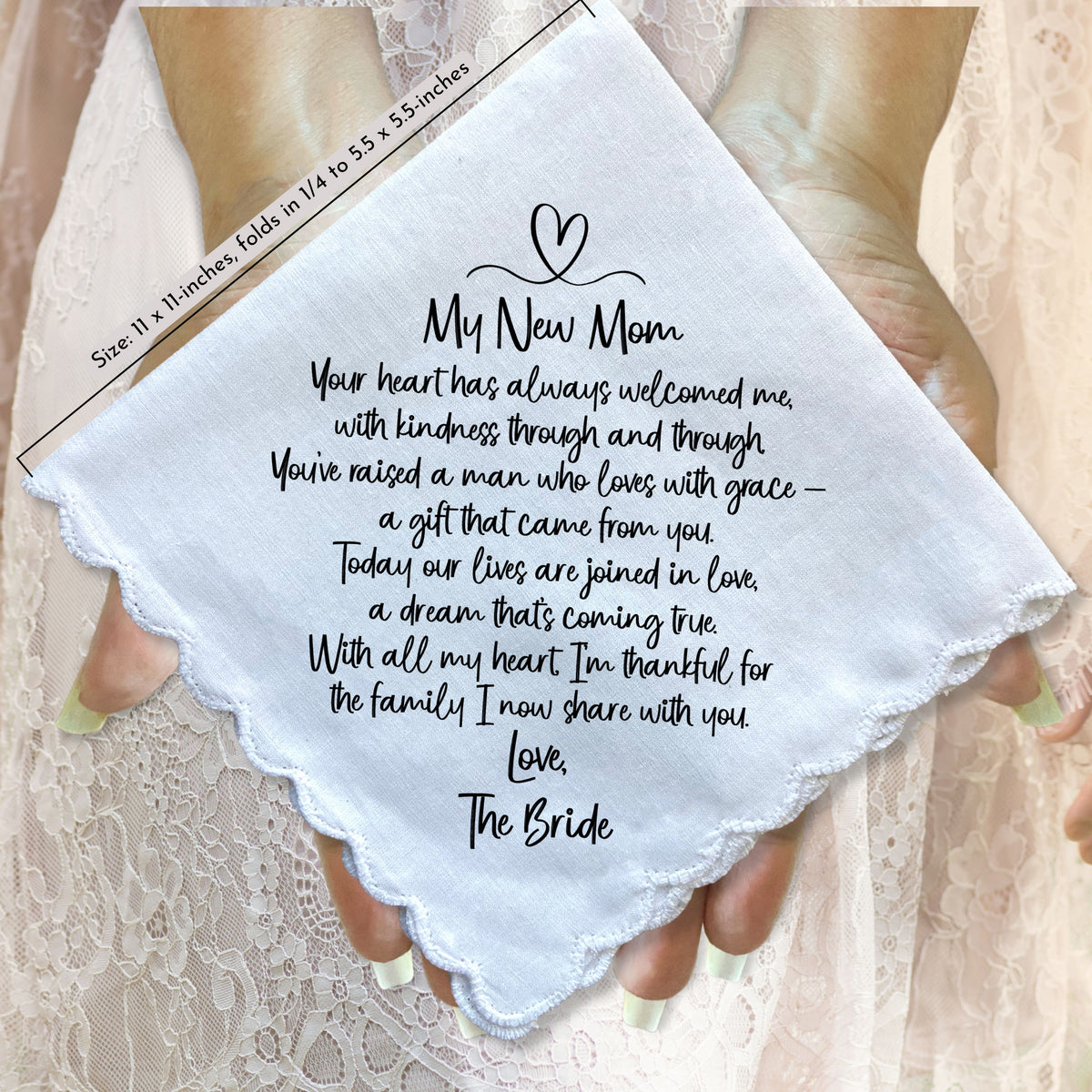 Mother in Law of the Bride Handkerchief Wedding Day Gift from New Daughter DIL | Poem For Groom's Mom | Angel Charm Keepsake, Card, Envelope