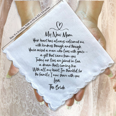 Mother in Law of the Bride Handkerchief Wedding Day Gift from New Daughter DIL | Poem For Groom's Mom | Angel Charm Keepsake, Card, Envelope