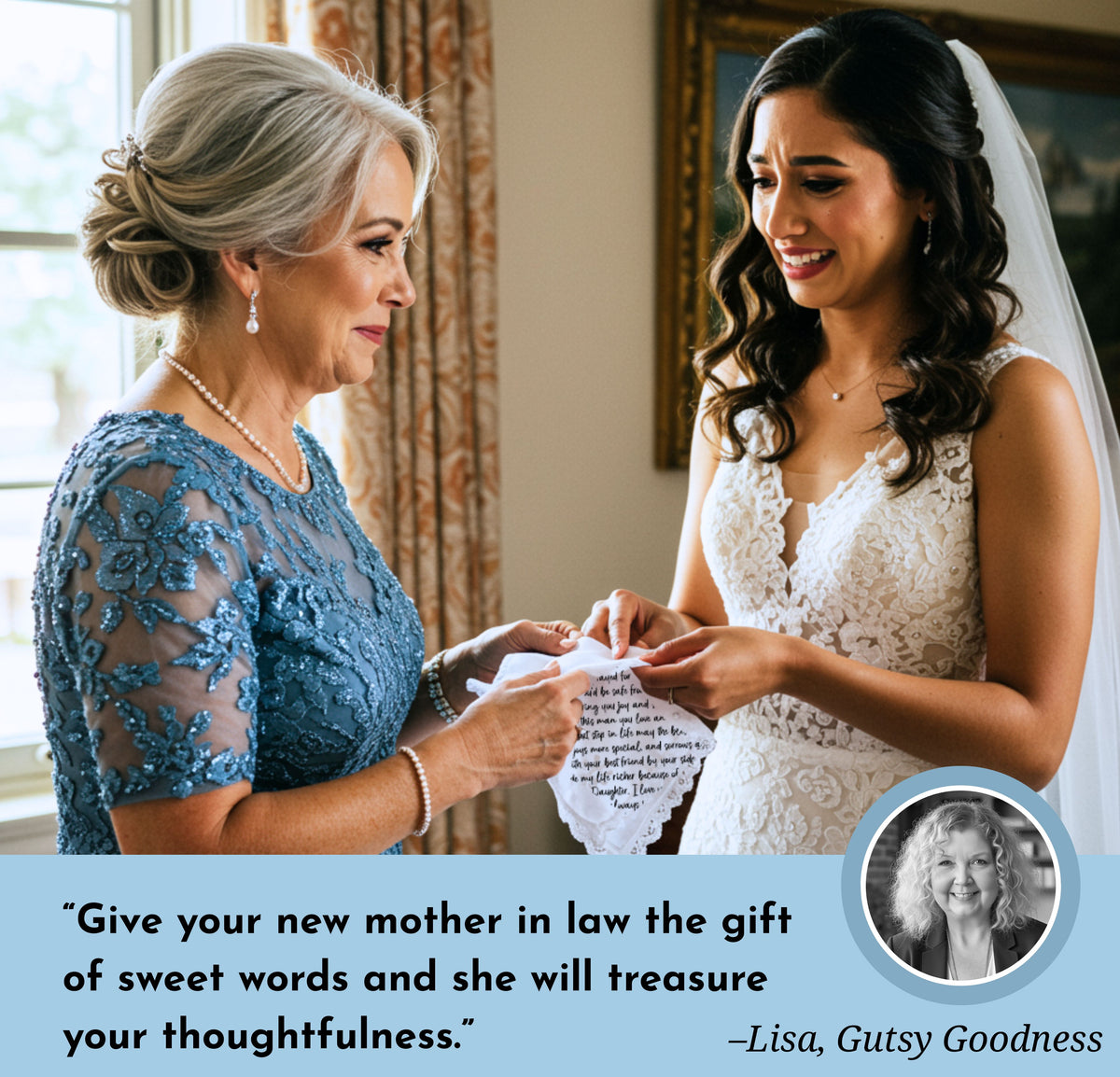 Mother in Law of the Bride Handkerchief Wedding Day Gift from New Daughter DIL | Poem For Groom's Mom | Angel Charm Keepsake, Card, Envelope