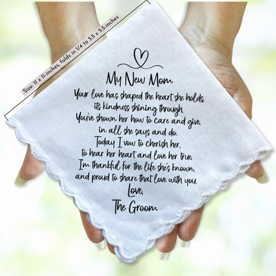 Mother in Law of the Groom Handkerchief Wedding Day Gift from New Son | For Bride's Mom from SIL Poem | Angel Charm Keepsake, Card, Envelope