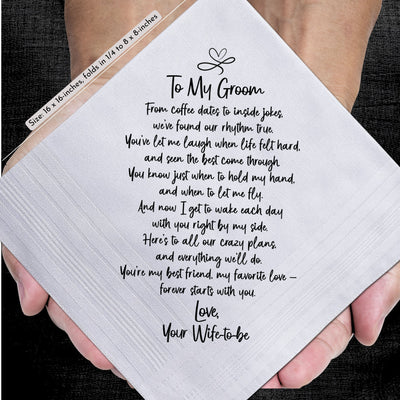 Groom Handkerchief From the Bride | On Our Wedding Day Fun + Sweet Gift | Wife to Be Loves You Poem, Card, Keychain & Wax-Sealed Envelope
