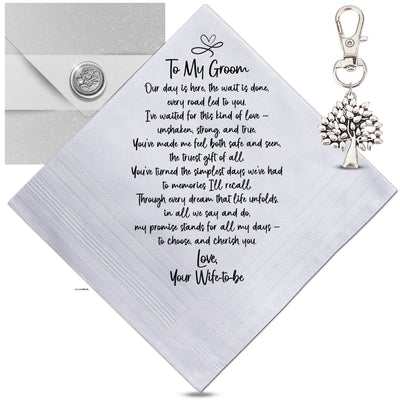 Groom Handkerchief From the Bride | On Our Wedding Day Poem | Sentimental Gift Your Wife to Be Loved You, Card, Keychain, Elegant Envelope