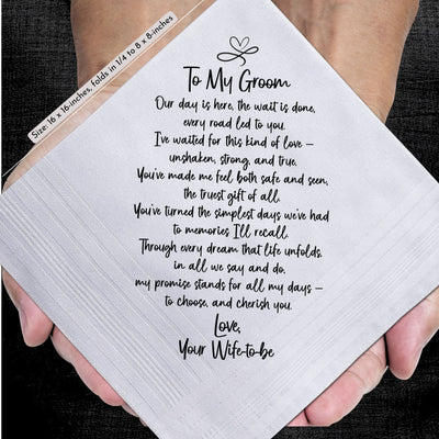 Groom Handkerchief From the Bride | On Our Wedding Day Poem | Sentimental Gift Your Wife to Be Loved You, Card, Keychain, Elegant Envelope