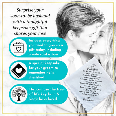 Groom Handkerchief From the Bride | On Our Wedding Day Poem | Sentimental Gift Your Wife to Be Loved You, Card, Keychain, Elegant Envelope
