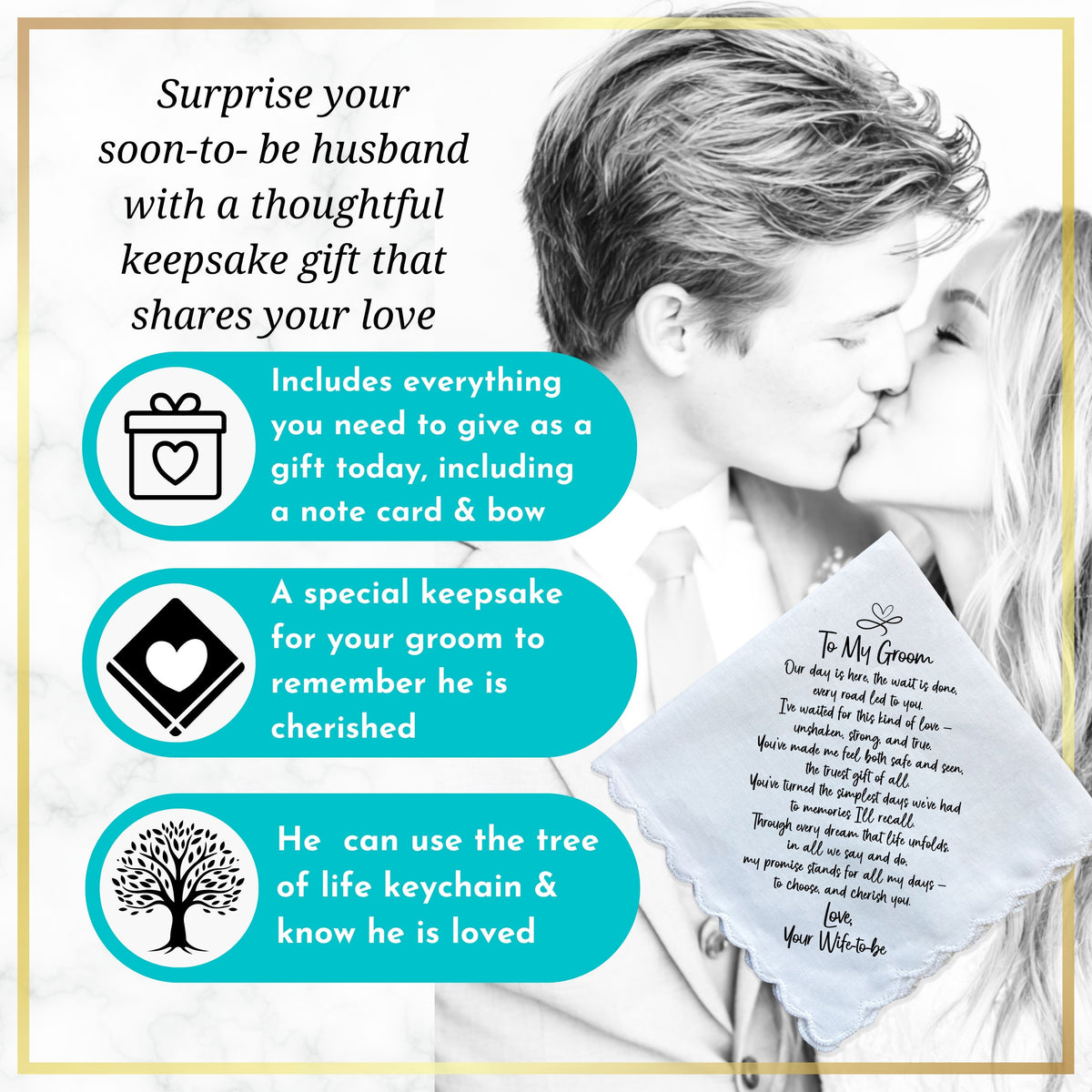 Groom Handkerchief From the Bride | On Our Wedding Day Poem | Sentimental Gift Your Wife to Be Loved You, Card, Keychain, Elegant Envelope