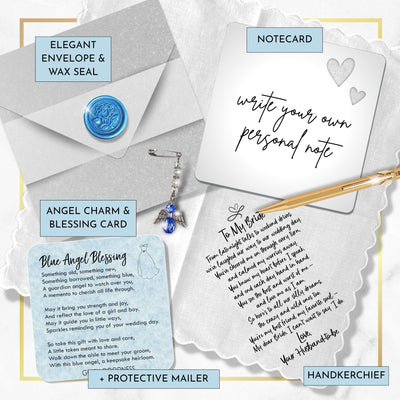 Bride Handkerchief on Our Wedding Day Fun Sentiment from Groom Your Husband to Be with Angel Charm Card & Wax-Sealed Envelope