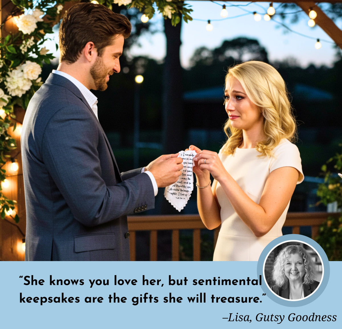 Bride Handkerchief on Our Wedding Day Fun Sentiment from Groom Your Husband to Be with Angel Charm Card & Wax-Sealed Envelope