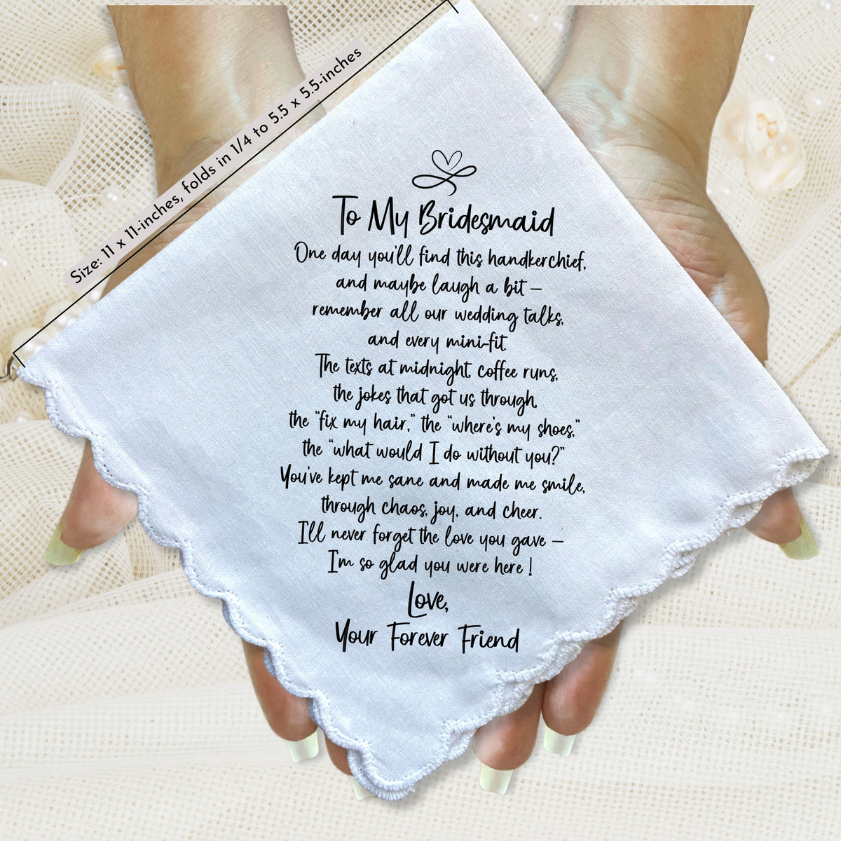 Bridesmaid Handkerchief Wedding Gift from Bride | Thank You Keepsake with Poem for Morning of Letter, Angel Charm, Card, Wax-Sealed Envelope
