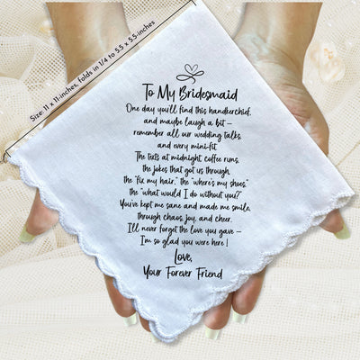 Bridesmaid Handkerchief Wedding Gift from Bride | Thank You Keepsake with Poem for Morning of Letter, Angel Charm, Card, Wax-Sealed Envelope