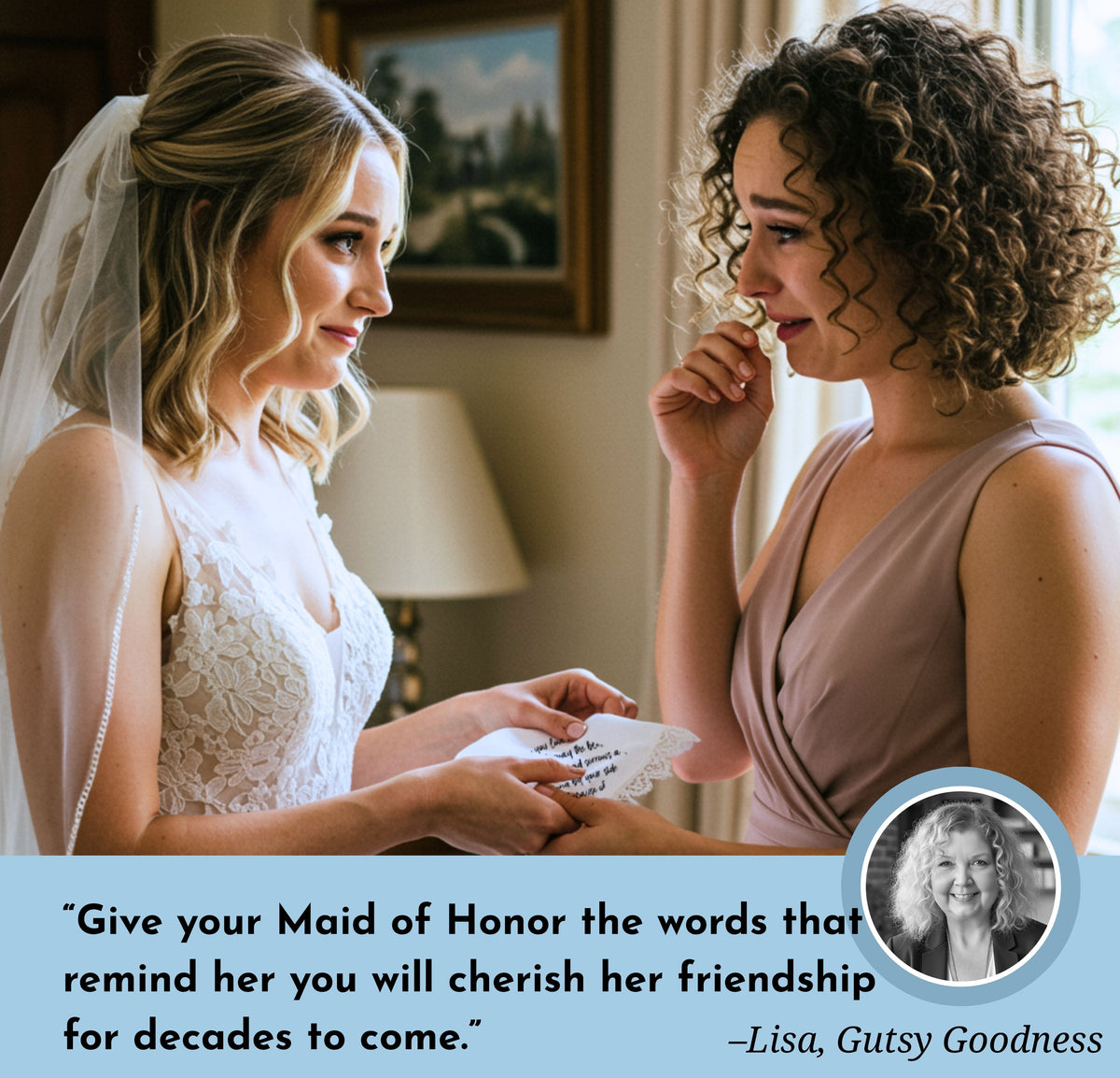 Maid of Honor Handkerchief Wedding Gift from Bride | Thank You Keepsake with Poem for Morning of Letter, Angel Charm, Card, Unique Envelope