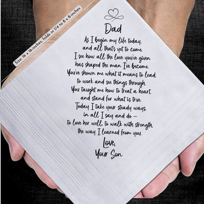 Father of the Groom Handkerchief | Wedding Gift from Son to Dad | Cotton Hankie, Tree of Life Keychain, Card & Elegant Wax-Sealed Envelope