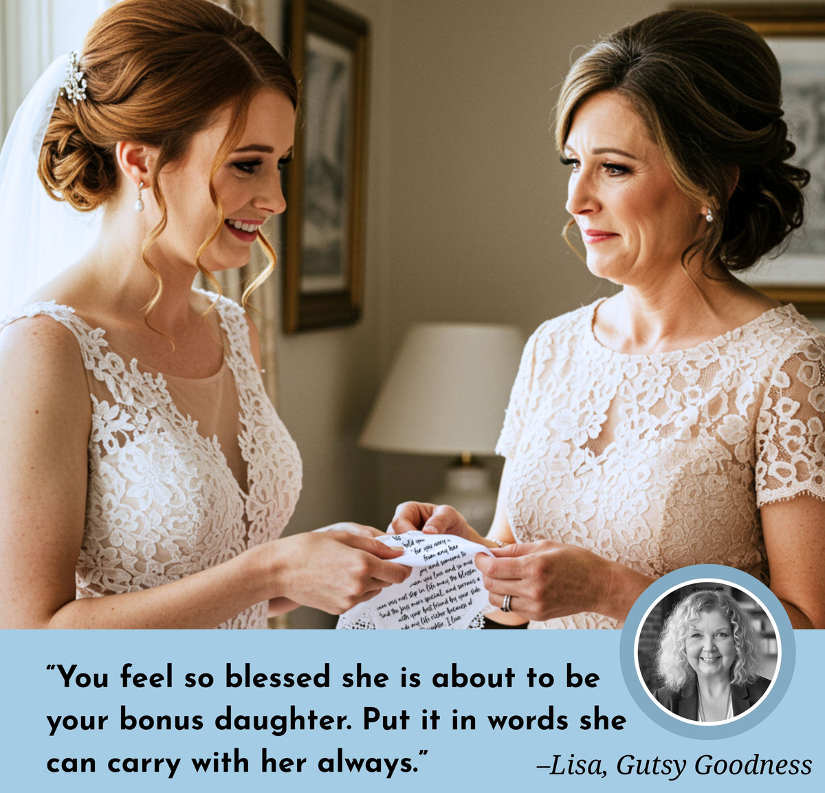 Bride Handkerchief from Mother in Law | Wedding Day Blessing to Daughter in Law | Something Blue Angel Charm & Elegant Wax-Sealed Envelope