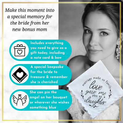 Bride Handkerchief from Mother in Law | Wedding Day Blessing to Daughter in Law | Something Blue Angel Charm & Elegant Wax-Sealed Envelope