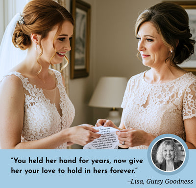 Bride Handkerchief from Mom or Dad to Daughter on Wedding Day | Sweet Held Your Tiny Hand Poem | Something Blue Angel Charm, Card & Envelope