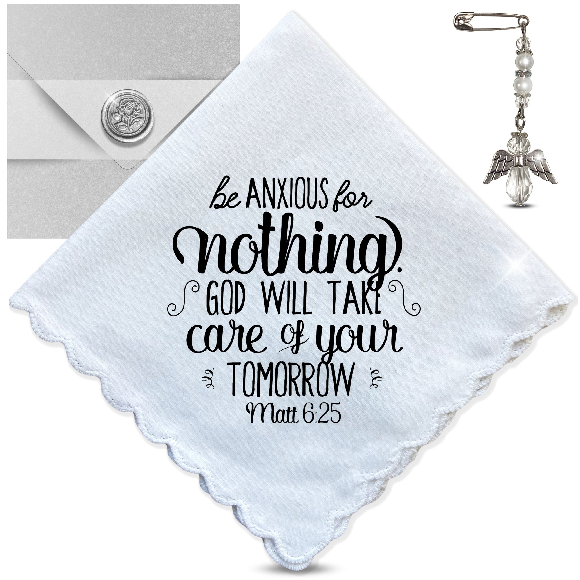 Do Not Be Anxious Thinking of You Handkerchief | Encouragement Christian Bible Support Quote Gift for Friend | Angel Charm, Card, Envelope