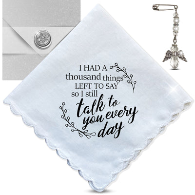 Bereavement Handkerchief Gift | I Had a Thousand Things to Say Poem | Sympathy Hanky for Women | Memorial Keepsake Card, Angel, Envelope