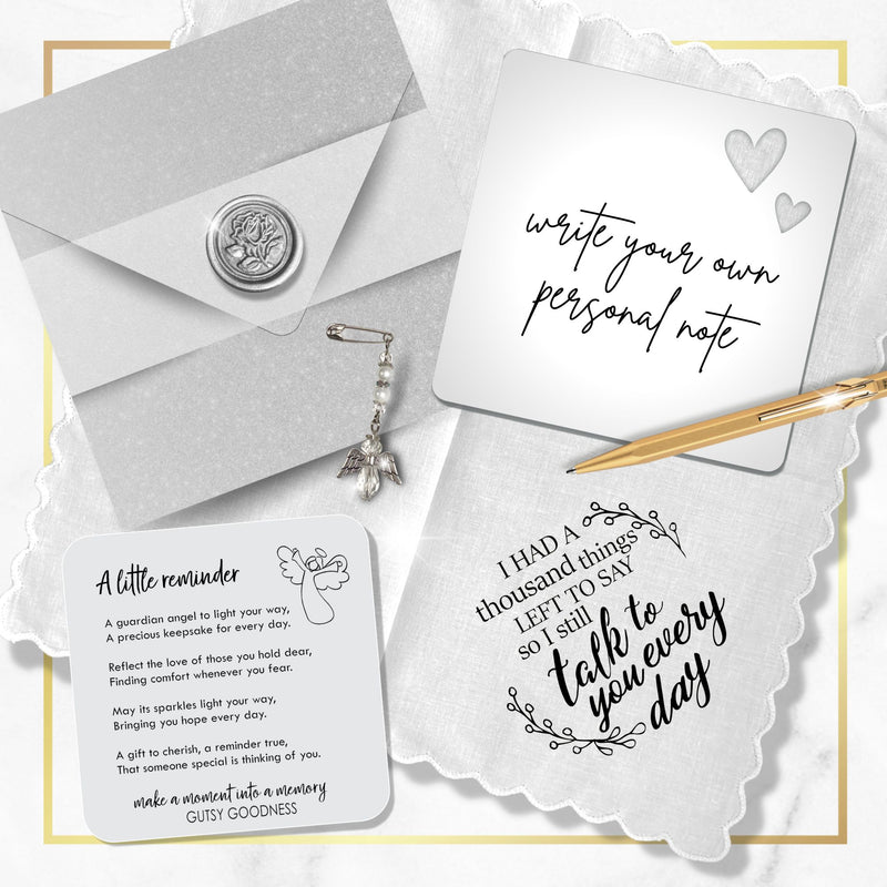 Bereavement Handkerchief Gift | I Had a Thousand Things to Say Poem | Sympathy Hanky for Women | Memorial Keepsake Card, Angel, Envelope