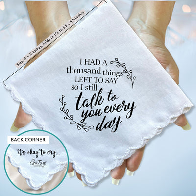 Bereavement Handkerchief Gift | I Had a Thousand Things to Say Poem | Sympathy Hanky for Women | Memorial Keepsake Card, Angel, Envelope