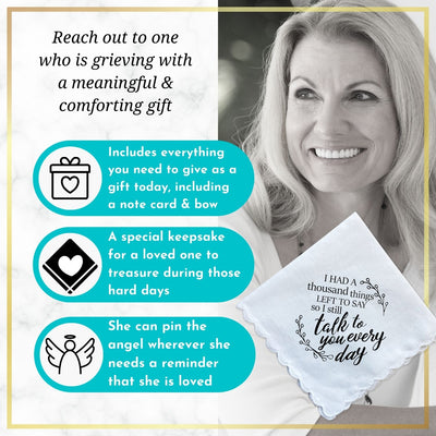 Bereavement Handkerchief Gift | I Had a Thousand Things to Say Poem | Sympathy Hanky for Women | Memorial Keepsake Card, Angel, Envelope