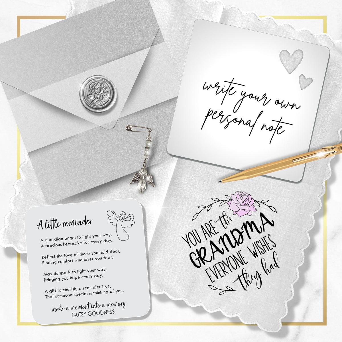 You Are the Grandma Everyone Wishes They Had Handkerchief | Birthday, Mother’s Day, or Holiday Gift | Keepsake Hanky + Angel, Card, Envelope