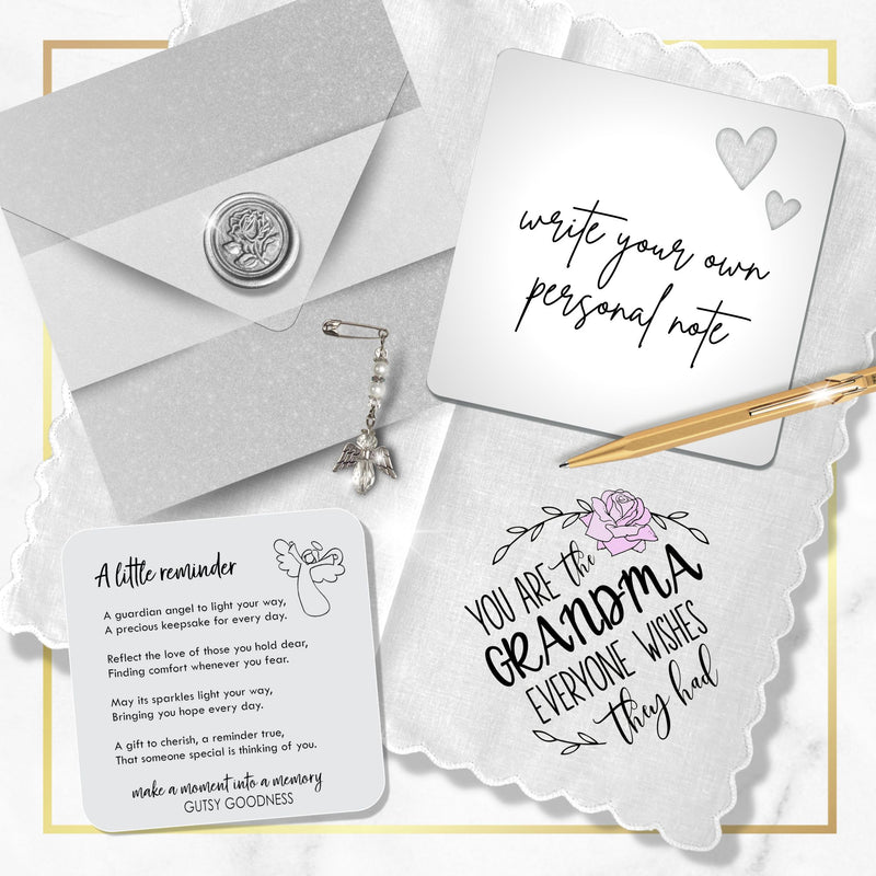 You Are the Grandma Everyone Wishes They Had Handkerchief | Birthday, Mother’s Day, or Holiday Gift | Keepsake Hanky + Angel, Card, Envelope