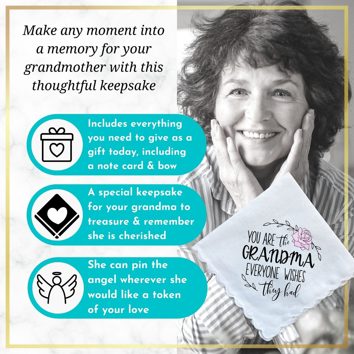 You Are the Grandma Everyone Wishes They Had Handkerchief | Birthday, Mother’s Day, or Holiday Gift | Keepsake Hanky + Angel, Card, Envelope