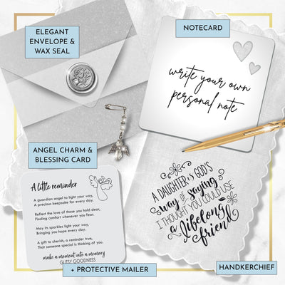 Daughter Handkerchief from Mother God's Way and Mom's Friend Poem Faith Gift with Angel Charm Card & Wax-Sealed Envelope