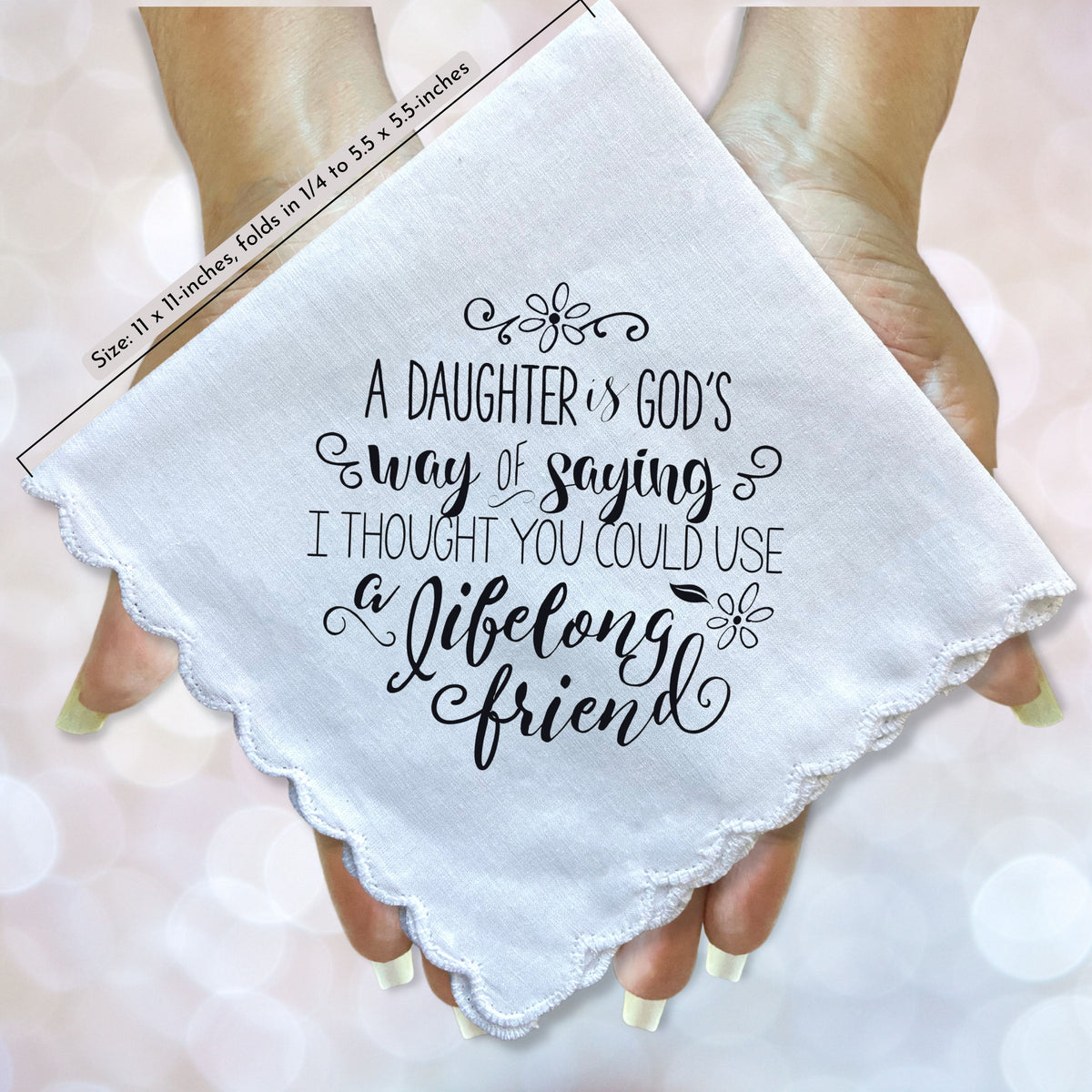 Daughter Handkerchief from Mother God's Way and Mom's Friend Poem Faith Gift with Angel Charm Card & Wax-Sealed Envelope