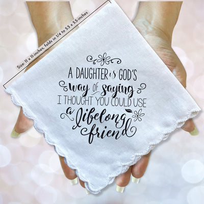 Daughter Handkerchief from Mother God's Way and Mom's Friend Poem Faith Gift with Angel Charm Card & Wax-Sealed Envelope