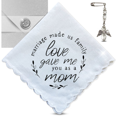 Mother-in-Law Gift Handkerchief | Poem Hanky + Clear Angel Charm | Keepsake Card & Envelope