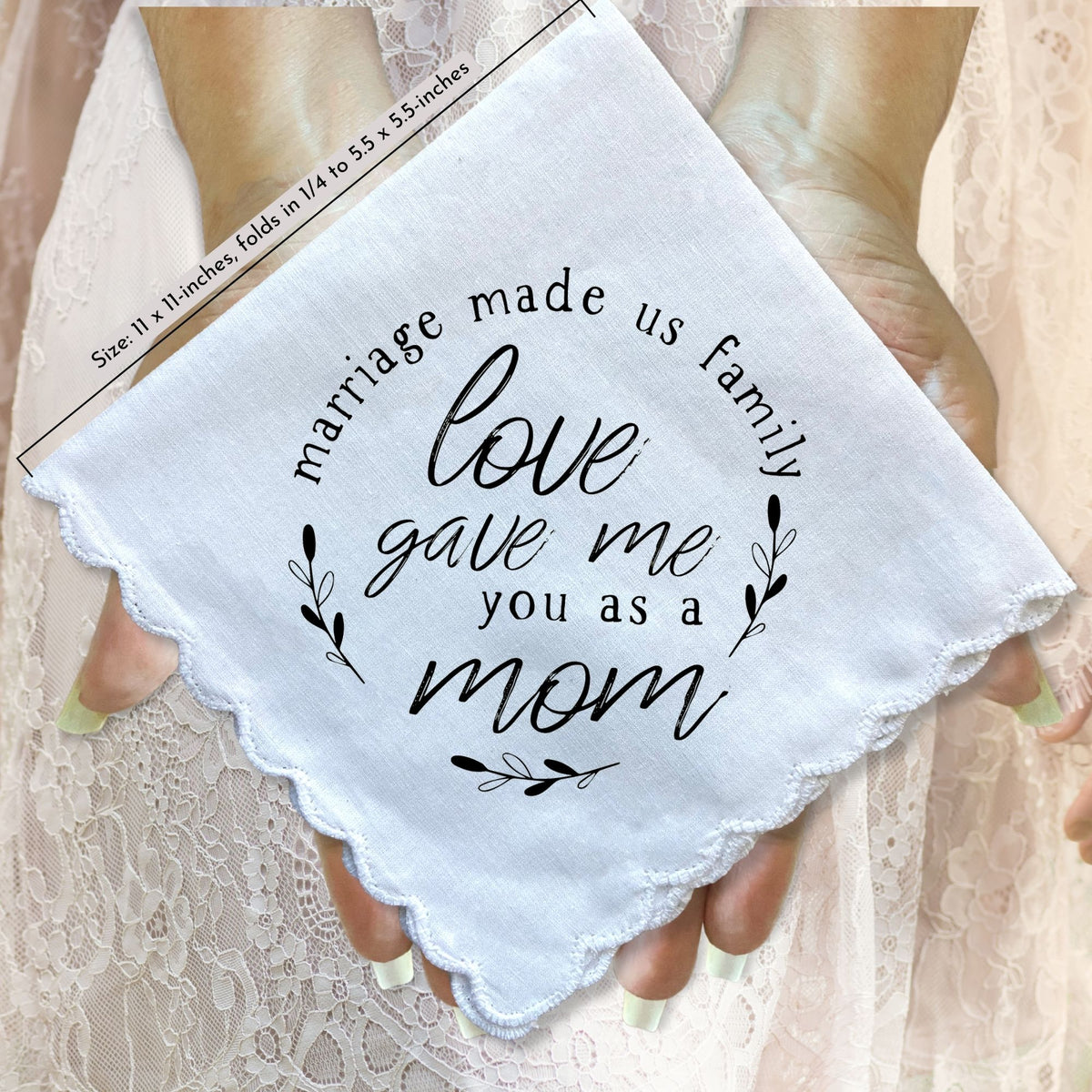 Mother-in-Law Gift Handkerchief | Poem Hanky + Clear Angel Charm | Keepsake Card & Envelope