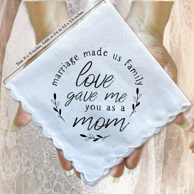 Mother-in-Law Gift Handkerchief | Poem Hanky + Clear Angel Charm | Keepsake Card & Envelope