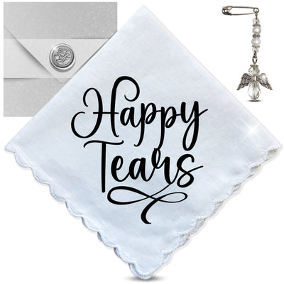 Happy Tears Handkerchief Gift for Wedding, Baby Shower Celebrations | Angel Charm Card & Wax-Sealed Envelope | Mom Grandma Keepsake Favor