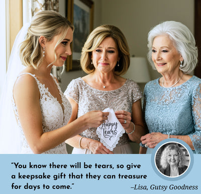 Happy Tears Handkerchief Gift for Wedding, Baby Shower Celebrations | Angel Charm Card & Wax-Sealed Envelope | Mom Grandma Keepsake Favor