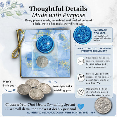 Sixpence Coin For Bride's Wedding Shoe Something Old New Borrowed Blue Tradition Keepsake Gift Box