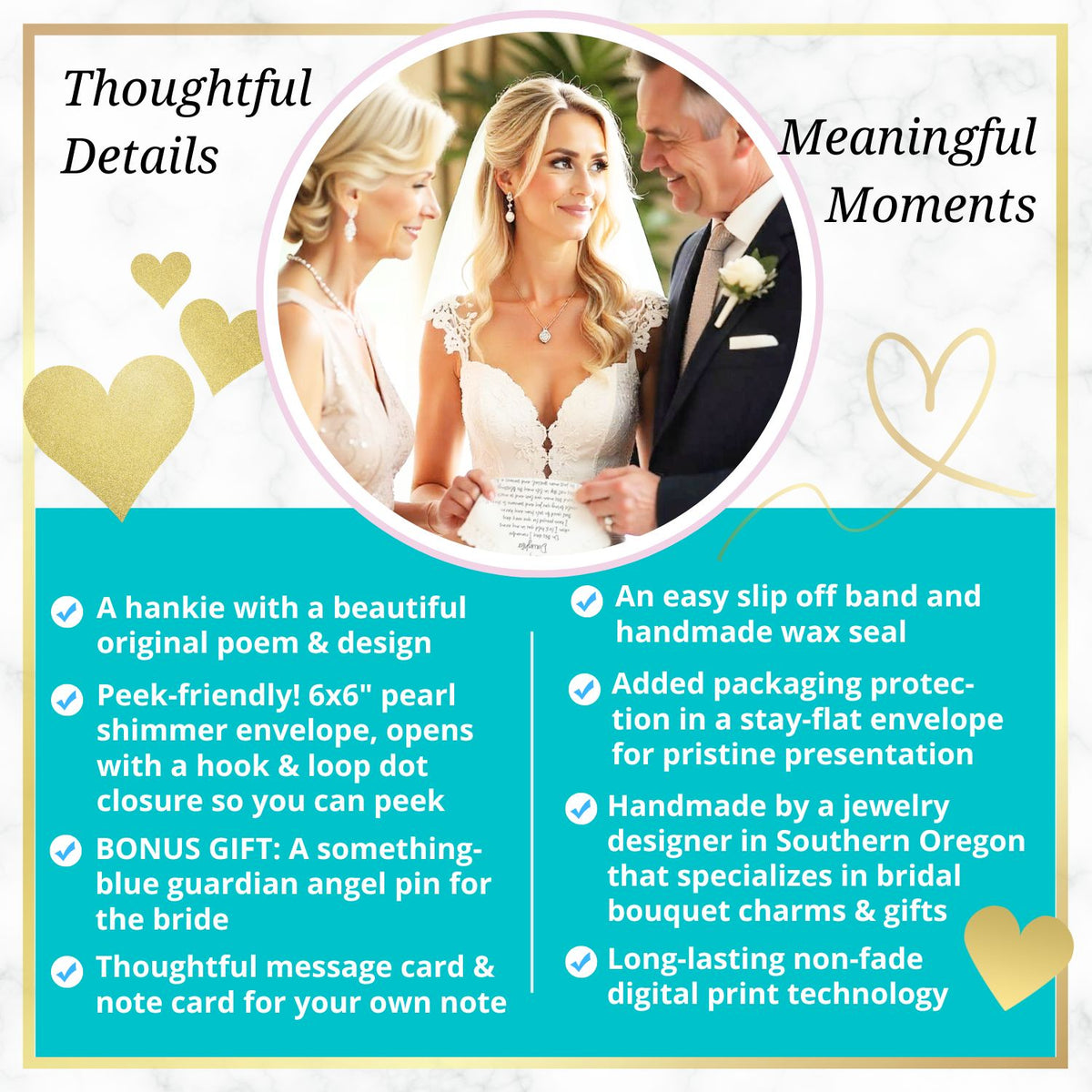 Daughter Wedding Gift from Parents | Handkerchief with Poem | Keepsake from Mom & Dad | Handmade Something Blue Angel