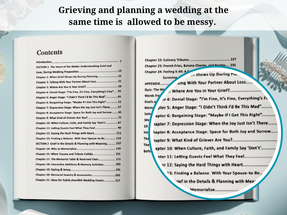 A Bride’s Guide to Wedding Memorials & Emotional Survival Book | Angel Wing Something Blue Charm | Bonus Grief Planning Digital GPT Resource