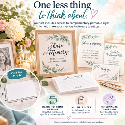 Share a Memory Cards for Funeral & Celebration of Life, 50 Pack, 4x6