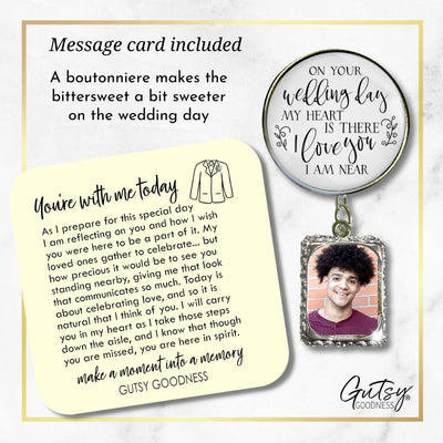 Groom's Boutonniere Pin On Your Wedding Day Memorial Any Loved One Silver Photo Picture Frame Charm