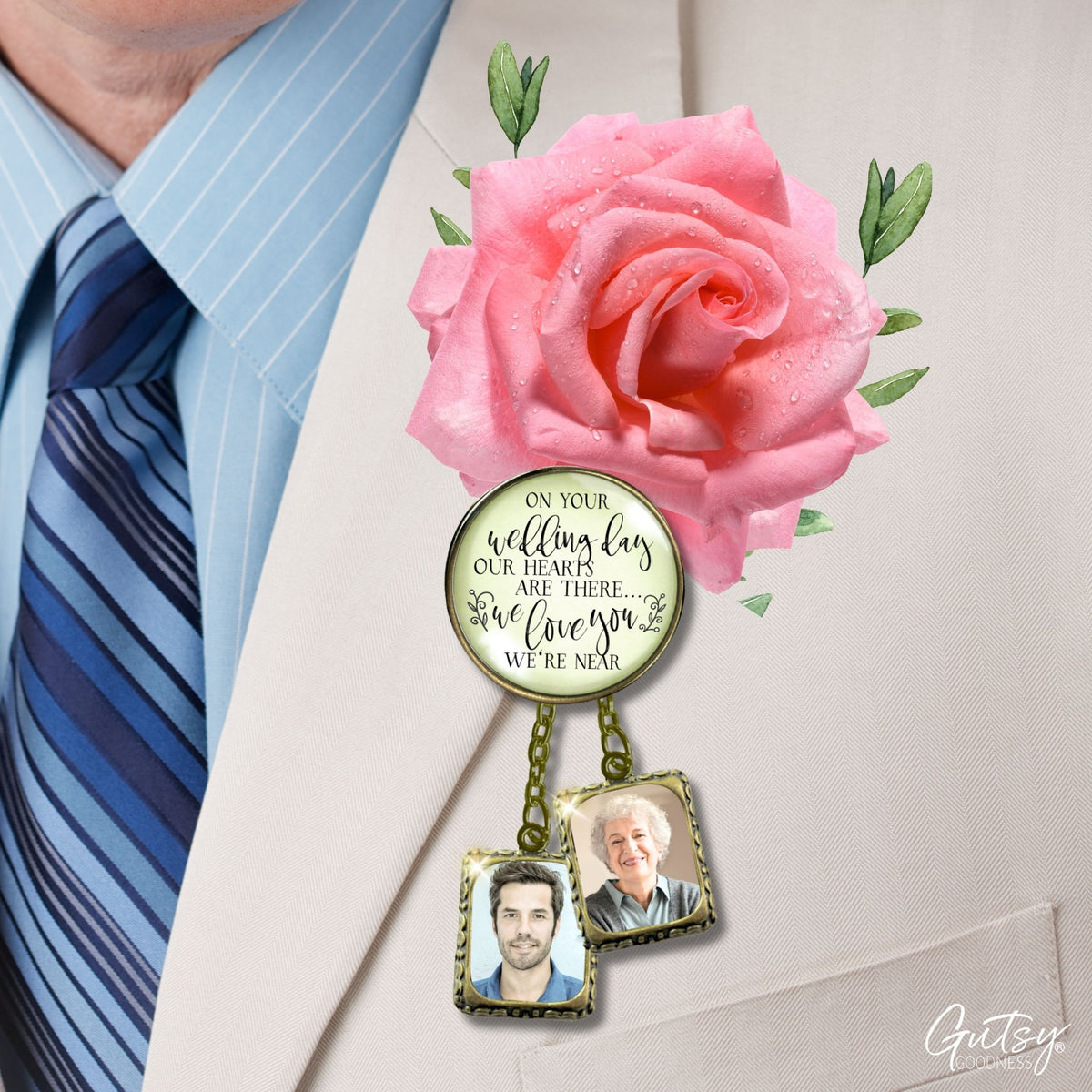 Groom's Boutonniere Pin On Your Wedding Day Memorial Any Loved One Bronze Photo Picture Frame Charm