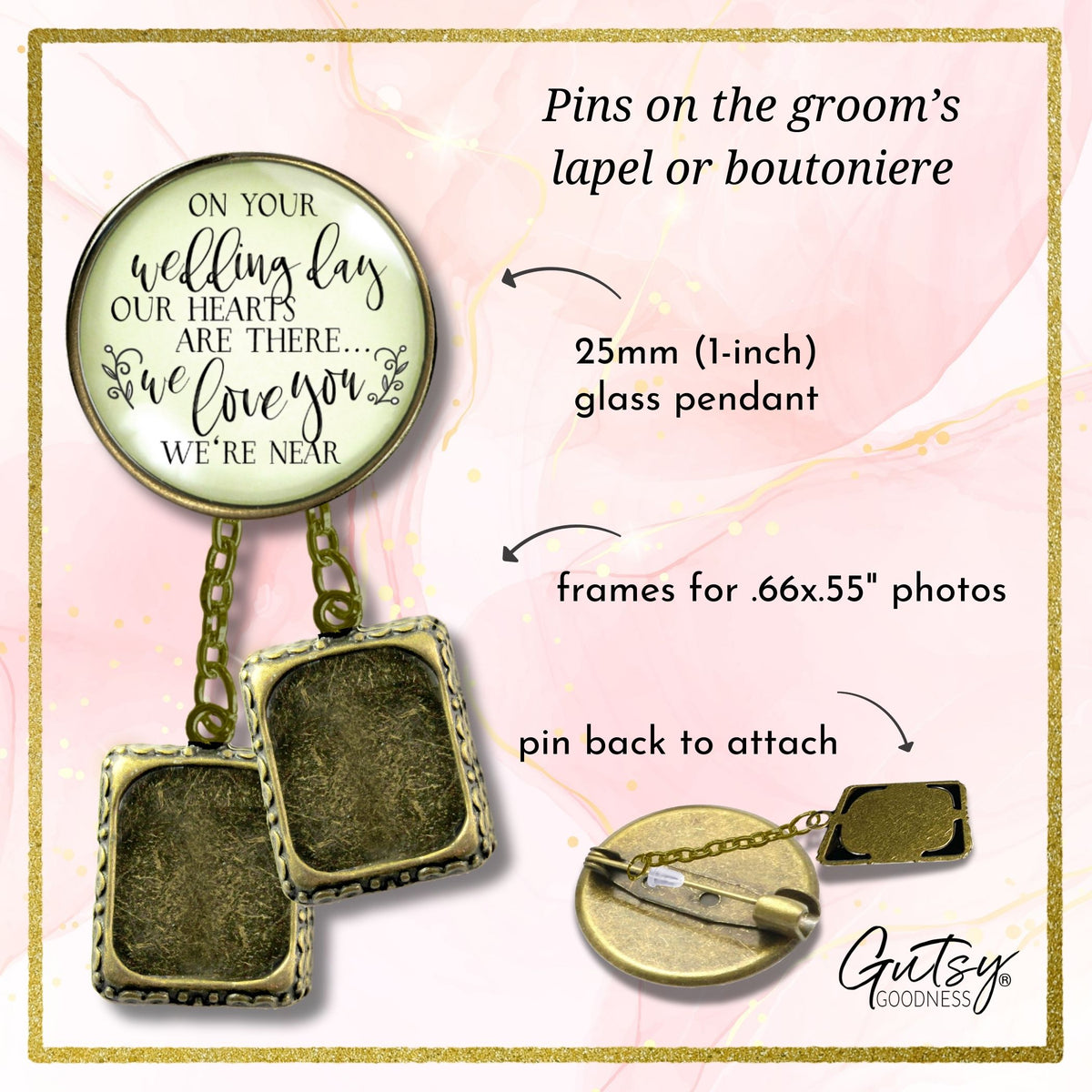 Groom's Boutonniere Pin On Your Wedding Day Memorial Any Loved One Bronze Photo Picture Frame Charm