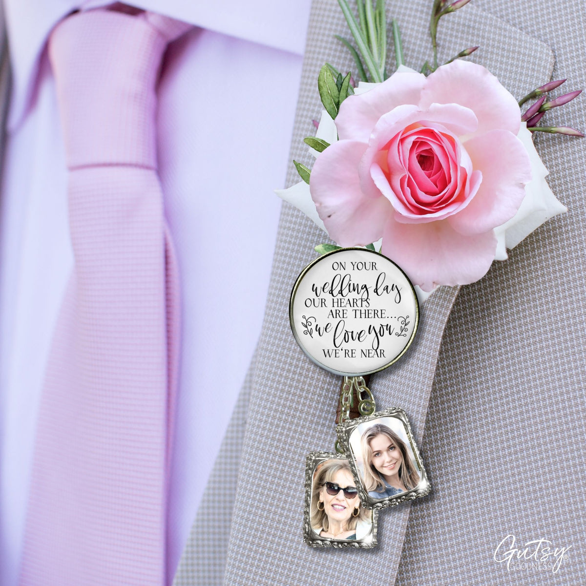 Groom's Boutonniere Pin On Your Wedding Day Memorial Any Loved One Silver Photo Picture Frame Charm