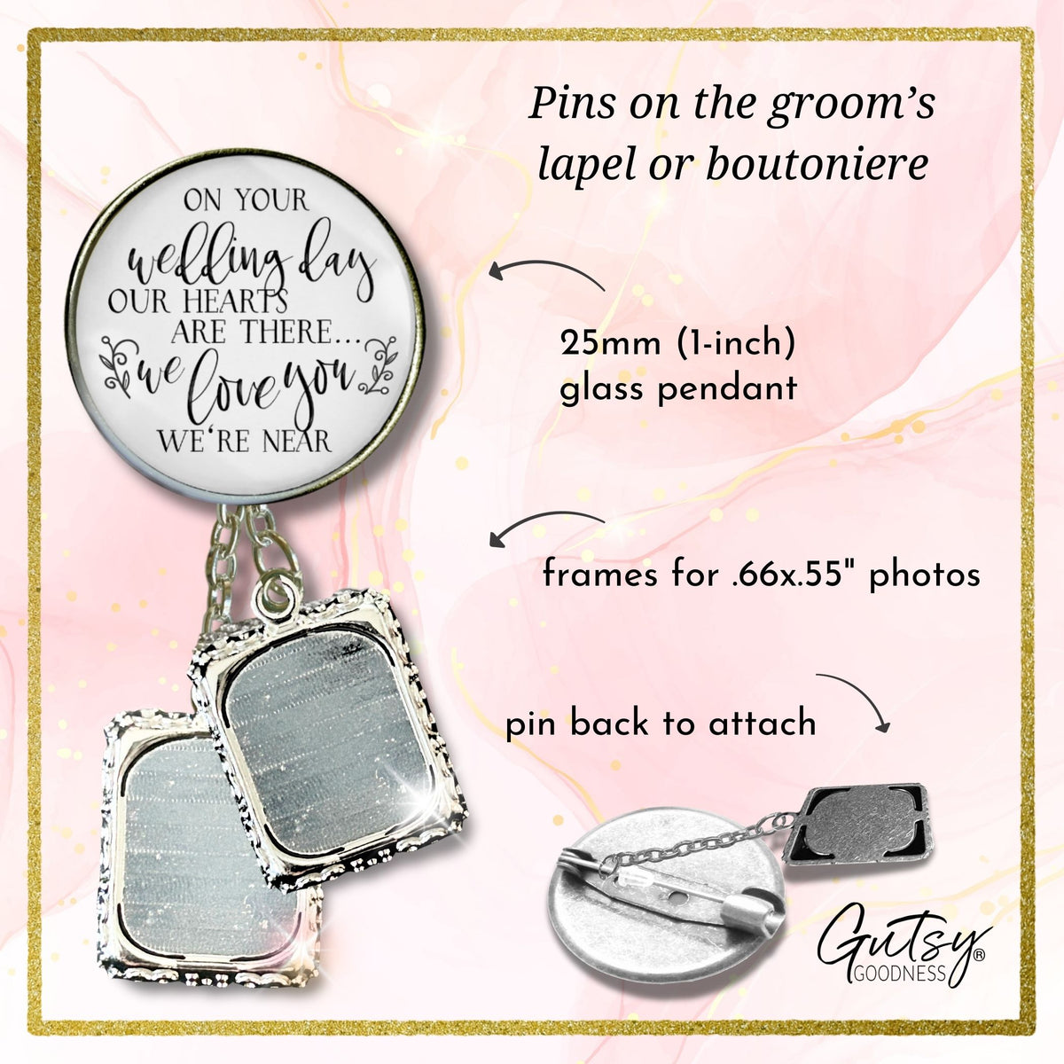 Groom's Boutonniere Pin On Your Wedding Day Memorial Any Loved One Silver Photo Picture Frame Charm