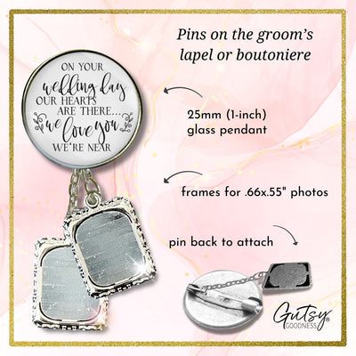 Groom's Boutonniere Pin On Your Wedding Day Memorial Any Loved One Silver Photo Picture Frame Charm