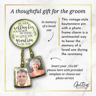 Groom's Boutonniere Pin Wedding Grandparents Memorial for Grandson Bronze Photo Picture Frame Charm