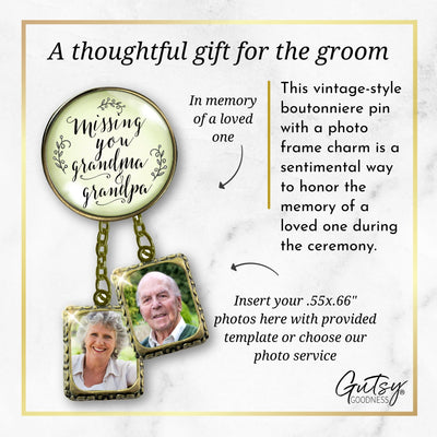 Groom's Boutonniere Pin Missing You Mom & Dad Wedding Memorial Bronze Photo Picture Frame Charm