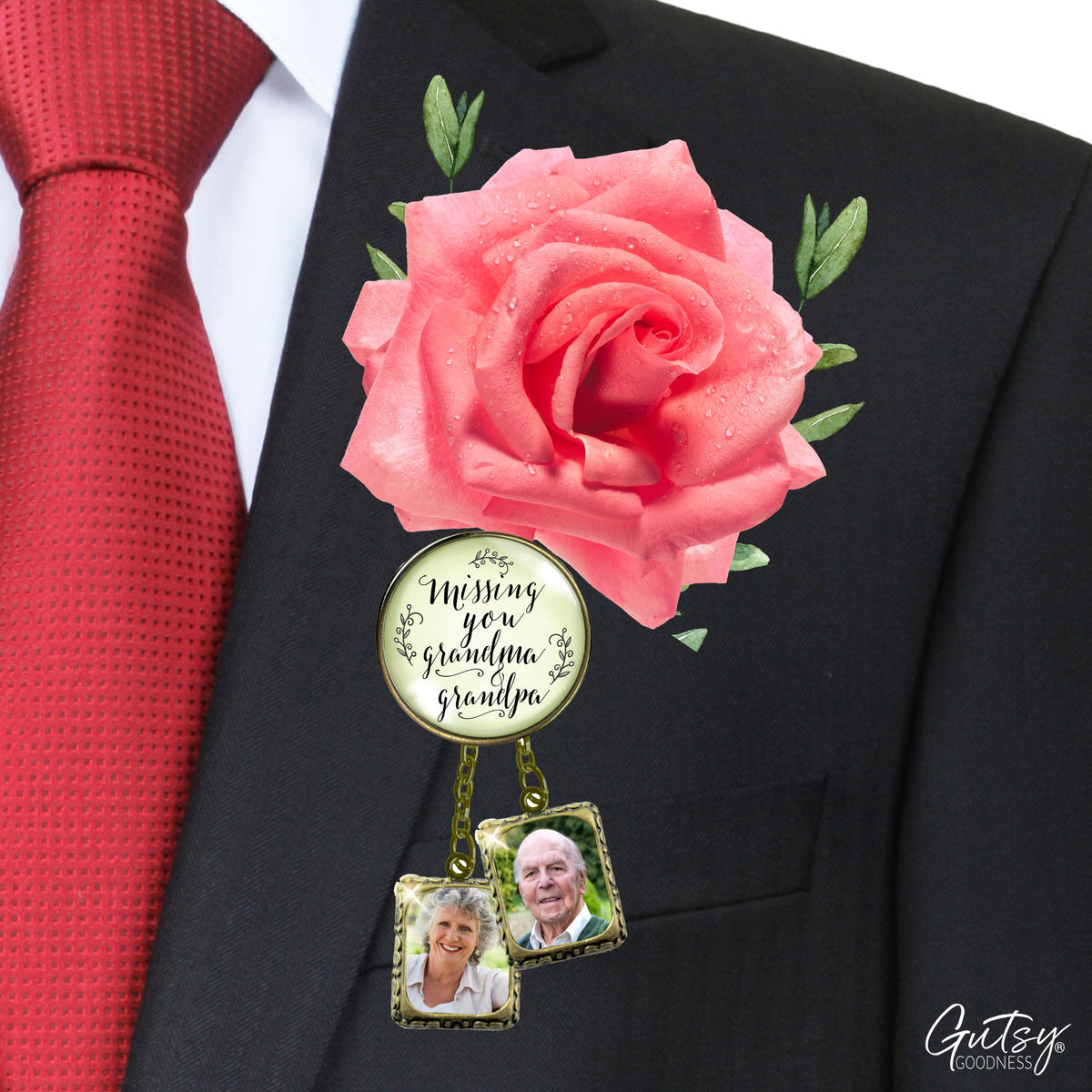 Groom's Boutonniere Pin Missing You Grandma & Grandpa Wedding Memorial Bronze Photo Picture Frame Charm