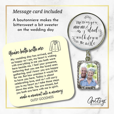 Groom's Boutonniere Pin Wedding Parents Memorial for Son Silver Photo Picture Frame Charm